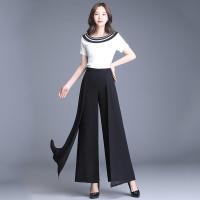 新款雪纺高腰阔腿裤女夏秋宽松甩裤裙裤舞蹈裤走秀裤长裤垂坠飘逸 黑色 27[2尺腰围]