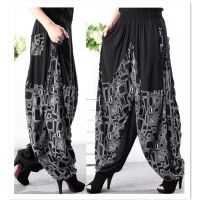 灯笼裤女薄款宽松哈伦裤女士高腰垂感束脚裤坠感妈妈夏季休闲裤子 黑色 均码