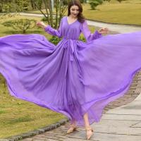 连衣裙雪纺超长裙大摆大码春夏裙子气质海边度假长款及踝沙滩裙 紫色 XXS 身高150以上，80-200斤