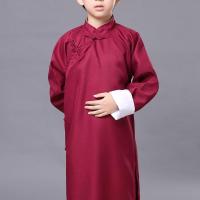中式伴郎衣服相声服大褂男女童相声服幼儿园快板服五四民国长袍 酒红色 S