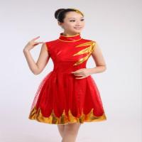 五一新款现代舞蹈演出服快板服装打鼓服亮片排舞表演服短裙女 红色 S