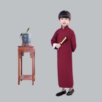 相声服儿童大褂民国长袍长衫马褂快板书朗诵男女童相声六一演出服 酒红色 送舞蹈扇+墨镜 110