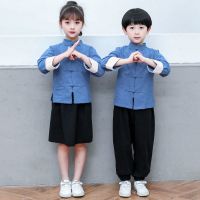 儿童民国学生装演出服装元旦中山装合唱服朗诵五四青年民国风女童 男款蓝色 110