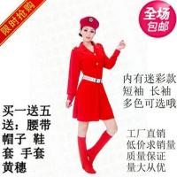 军装现代迷彩舞蹈演出服女兵舞台表演服广场舞合唱连衣裙军鼓服装 红色 S