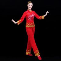 新款大秧歌服中老年腰鼓服女装扇子舞蹈服民族服装现代广场舞服装 红色 S 70斤-85斤