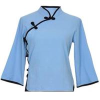 民国风学生装演出服五四青年装女中山服男复古毕业照服装舞台班服 亚麻蓝色单上衣 XS