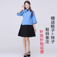 五四民国学生装棉麻复古班服五四青年装民国风大合唱朗诵表演出服 女亚麻+短裙 S