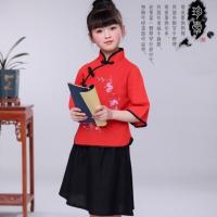 六一儿童古装民国学生五四青年装学生合唱朗诵演出服开幕式演出服 红色女款 110