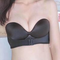 无肩带内衣女聚拢防滑隐形无钢圈文胸厚款无痕上托调整型小胸胸罩 黑色 32/70通杯