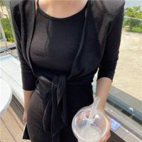 东大门新款原创女装秋修身优雅垫肩吊带连衣裙+开衫时尚上衣外套 黑色 均码