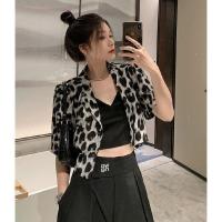 设计感小众垫肩豹纹衬衫女2020夏季新款韩版时尚洋气宽松短袖衬衣 单件黑色豹纹短袖衬衫 S