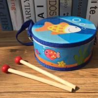 传统腰鼓军鼓木质双面手敲拍鼓幼儿园学校专用鼓儿童双面打击乐器 15cm蓝鱼 双面鼓