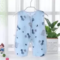 夏季0-2岁婴儿衣服男女宝宝绵绸连体衣婴幼儿背心哈衣夏装琵琶衣 天蓝色 蓝色松鼠琵琶连体 小码适合0-4个月