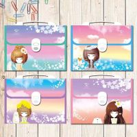 学生多层文件袋文件夹试卷袋风琴包试卷夹卷子收纳袋档案夹资料夹 12层小女孩+尺(图案随机)[特价] A4规格