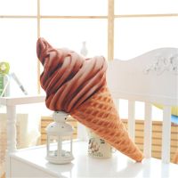 创意3D卡通冰淇淋抱枕仿真甜筒毛绒玩具雪糕靠垫午睡枕女生日礼物 蛋筒巧克力 30cm(迷你号)
