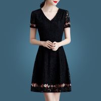 夏季雪纺裙子2021新款夏装女时尚修身绣花简约蕾丝连衣裙 901蕾丝绣花 M 建议(90-104斤)