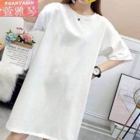 睡裙女夏季短袖连衣裙过膝卡通宽松大码睡衣女可外穿 40[一条裙] BXT纯白裙 M [75-95斤]