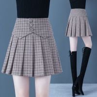 格子半身裙春夏百褶短裙女2021新款时尚大码高腰a字裙防走光伞裙 格纹 毛呢-秋冬款 L 28(建议106-115斤)