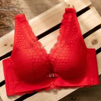 背心式胸罩小胸加厚款防下垂收副乳文胸性感聚拢提胸无钢圈内衣女 红色 75A 34