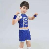 六一儿童演出服幼儿园爵士表演服男女童现代舞亮片蓬蓬纱裙舞蹈服 B款男童蓝色爵士 送足球袜颜色随机 110