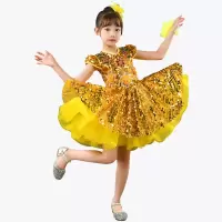 六一儿童演出服蓬蓬裙亮片表演服公主纱裙幼儿园舞蹈服合唱服女孩 黄色亮片 尺码偏小一码,拍大一码 100
