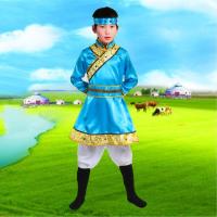 新品儿童蒙古族马蹄哒哒舞蹈服饰少数民族演出服男童表演服女童衣 男孩 浅蓝色 头饰+衣服+腰带+鞋套 110