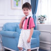 儿童背带裤演出服学生校服主持人礼服诗歌朗诵表演服大合唱演出服 红白男 100