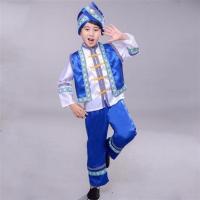 少数民族服装六一儿童演出服壮族男童装幼儿苗族傣族表演服装特价 宝蓝色 送头饰长袖 100cm