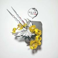 邻家小琴手工坊仙鹤赏梅原创手工缠花DIY材料包发簪 仙气汉服发饰 仙鹤赏梅DIY材料包(黄色)