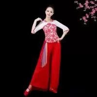 广场舞服装新款套装女跳舞衣服中老年秧歌服民族舞蹈演出服装秋季 白衣红裤 M