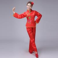 新款秧歌服女装2020民族舞蹈演出腰鼓舞扇子舞广场舞表演服装 红色大大 S