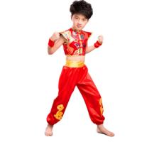 新款儿童民族舞蹈打鼓腰鼓服装龙舟比赛表演服装中国风范舞蹈服装 红色男款 110
