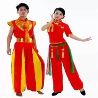 腰鼓舞秧歌服成人舞蹈表演服男女打鼓服舞龙舞狮中国结灯笼裤服装 红色男款 S