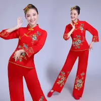 秧歌服2018新款民族风广场舞套装中老年扇子舞蹈服装演出服女成人 红色 S