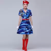 水兵舞服装全新女套装2018新款夏季迷彩军装舞蹈广场舞演出服成人 短袖裙装 S