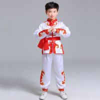 打鼓服武术服太极练功服成人儿童腰鼓秧歌龙舟舞狮服演出服表演服 白色(长袖) 110cm