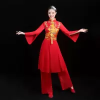 打鼓服演出服女2020新款喜庆腰鼓队成人广场舞套装秧歌服舞蹈服装 红色 S