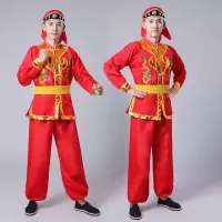 秧歌服2019新款男女成人套装中老年腰鼓锣鼓打鼓演出舞龙舞狮服装 红色 XL(适合100-150斤穿)
