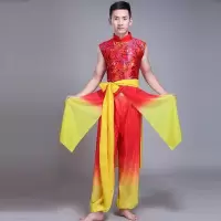 打鼓服演出服女开场舞中国风民族秧歌服舞龙舞狮演出服腰鼓队服装 无袖男款 xxxxL