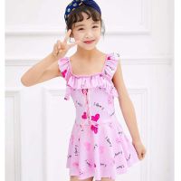 儿童泳衣女孩连体游泳衣可爱分体泳衣中大童温泉泳装沙滩泳衣套装 吉他粉 3-6岁建议95-110cm