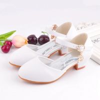 女童单鞋春秋2020新款百搭公主鞋韩版儿童高跟鞋防滑透气女孩童鞋 2019-8白色 包头清货 26码内长17厘米