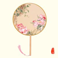 宫廷风古装团扇中国风圆扇复古风蒲扇古典古代女式长柄扇子 国色天香 珍珠流苏