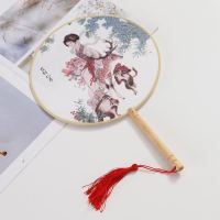 古风精品双面团扇舞蹈扇宫扇旗袍秀空白团扇圆形扇 21厘米单面美女金猴贺寿