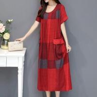 妈妈夏装棉麻连衣裙女加肥加大码宽松休闲200斤胖mm亚麻长裙过膝 1号色 180/112A L(90斤-110斤