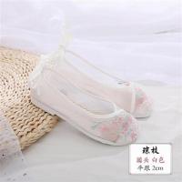 古风新款原创汉服仙女鞋绣花网纱单鞋圆头镂空平底绣花女子鞋凉鞋 白色 35