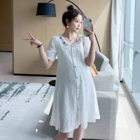 娃娃领孕妇连衣裙女夏2021新款花边刺绣大码宽松不显怀潮妈长裙子 白色绣花 M 90-105