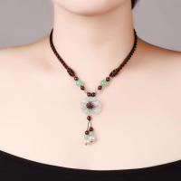 民族风手工项链短款女石榴石锁骨链百搭古风森系玉吊坠配饰脖链女 绳链扣(标准长度50厘米 可调节)