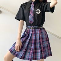 |电竞少女|jk制服套装格裙百褶裙学生12岁Jk制服裙子jks短裙日系 黑短刺绣+电竞格裙+领带 送腰带礼包 XS