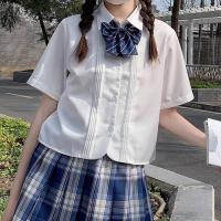ins新款复古衬衫女学生韩版宽松蕾丝边短袖衬衣BF港风学院风上衣 白色 无花边 风琴褶 XS
