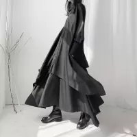 套装女春秋季2021新款韩版暗黑风小众不对称宽松衬衫半身裙两件套 黑色半身裙 S